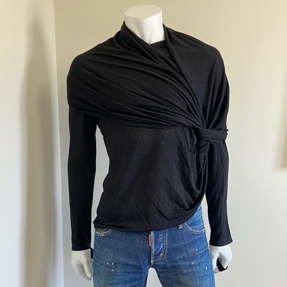 Rick Owens style unisex wrap shirt - Picture 2 of 8